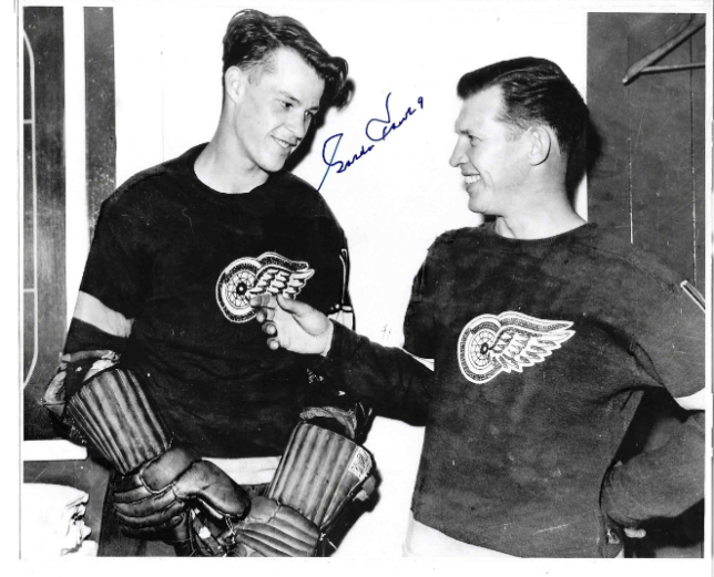 Gordie Howe® Autographed Red Wings 8X10 Photo (with Syd Howe on the right)