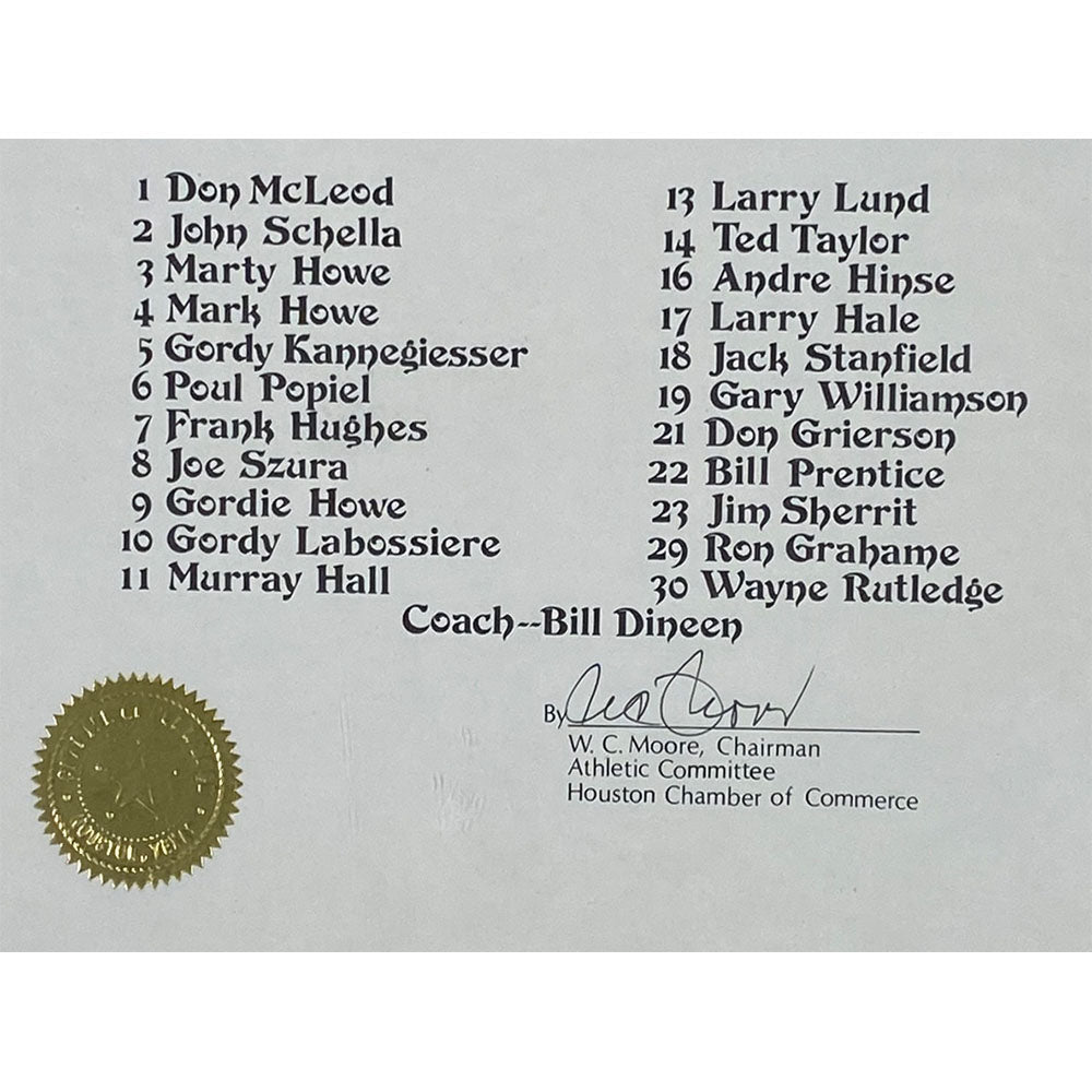 Houston Aeros Framed Certificate of Achievement