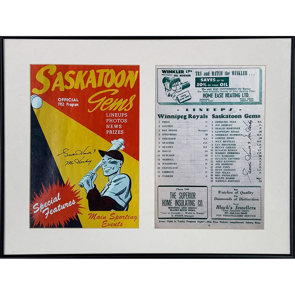 Gordie Howe® Autographed 1953 Saskatoon Gems Framed Program