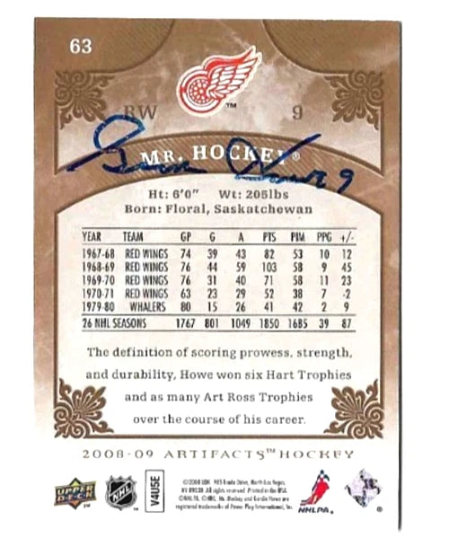 Gordie Howe® Autographed 2008-09 Upper Deck #63 Artifacts Hockey Card