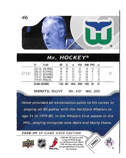 Gordie Howe® Autographed 2008-09 Upper Deck #46 SP Game Used Edition Hockey Card