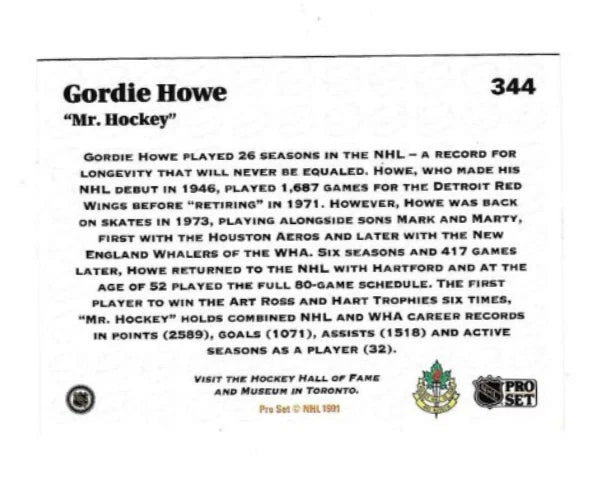 Gordie Howe® Autographed 1991-92 Pro Set #344 Hockey Card