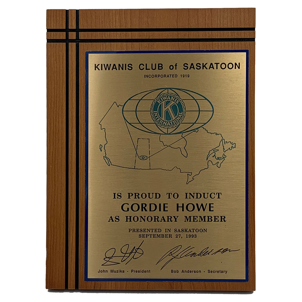 Gordie Howe® 1983 Kiwanis Club of Saskatoon Plaque